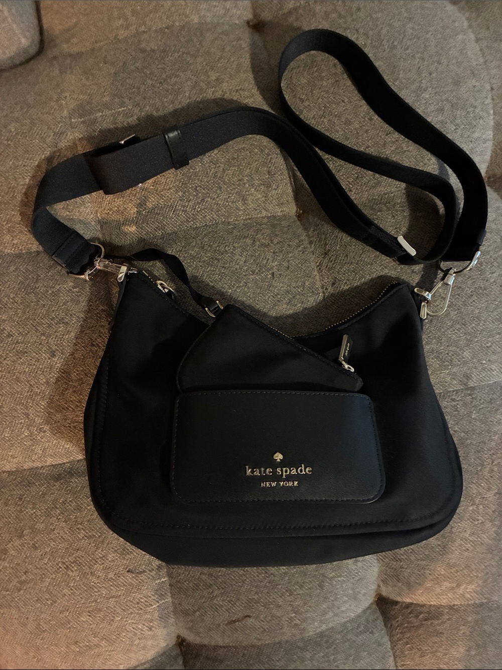 NWOT kate spade Black Nylon Crossbody with Gold Logo